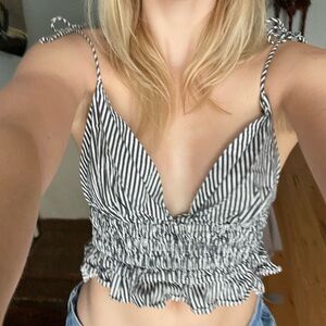 Sim & Sam Striped Black and White Tie Tank Top